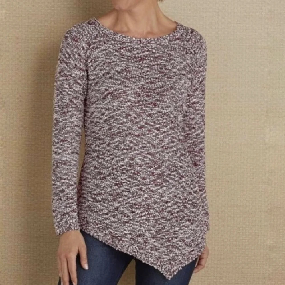 Soft Surroundings Marled Pullover Sequin Knit Crew Neck Sweater Asymmetrical XL